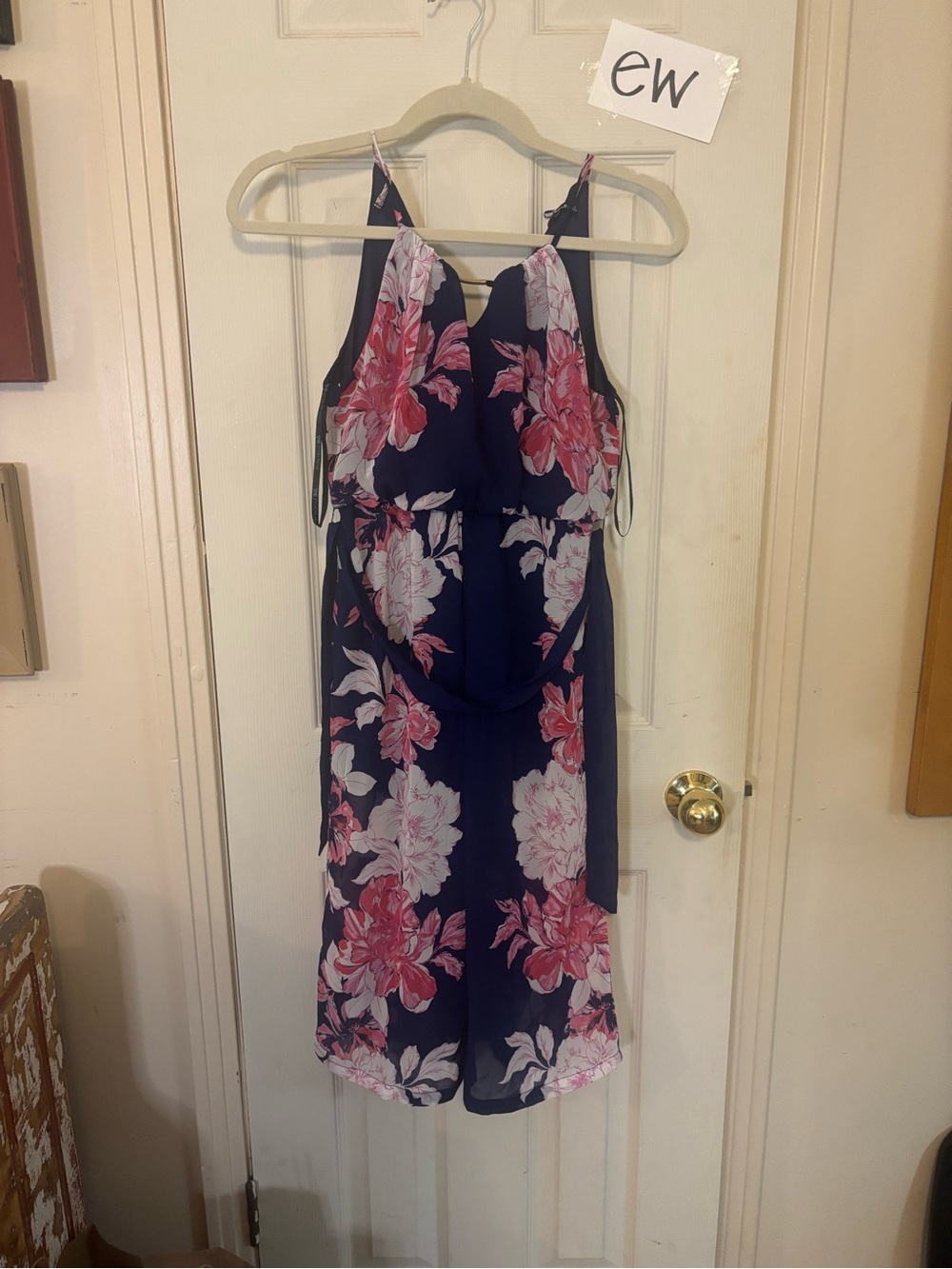 My Michelle Navy Midi Dress with Pink & White Floral Print